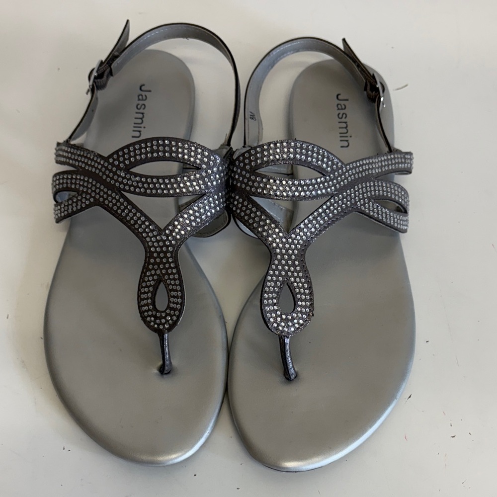 Jasmine Women's Silver Embellished T-Strap Sandals